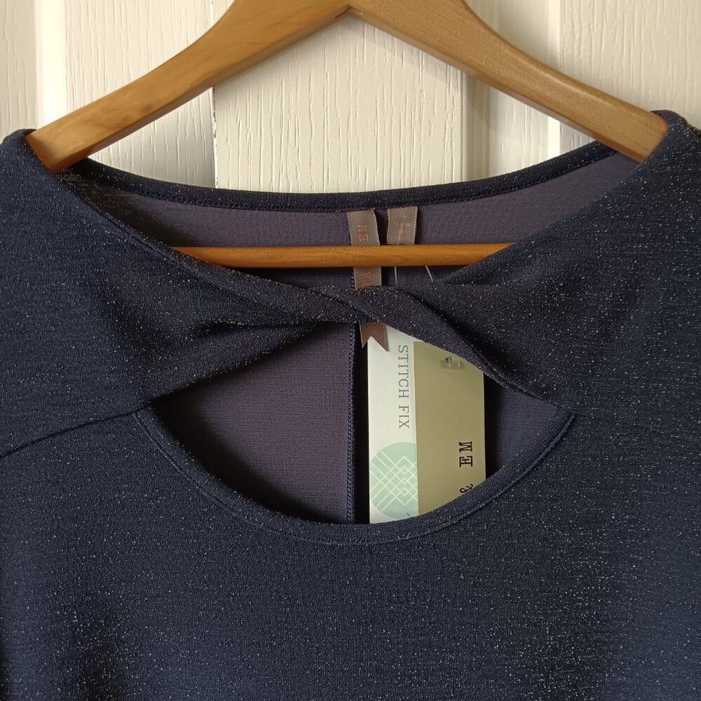 Brina & Em Women's Navy Dane Front Twist Detail Shine Knit Dress Size 1X - Picture 3 of 10